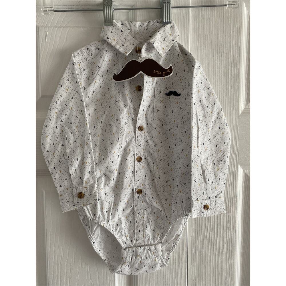 Little Gent Infant Toddler 12-18mo Mustache Dress Shirt Layette Long Sleeve NEW